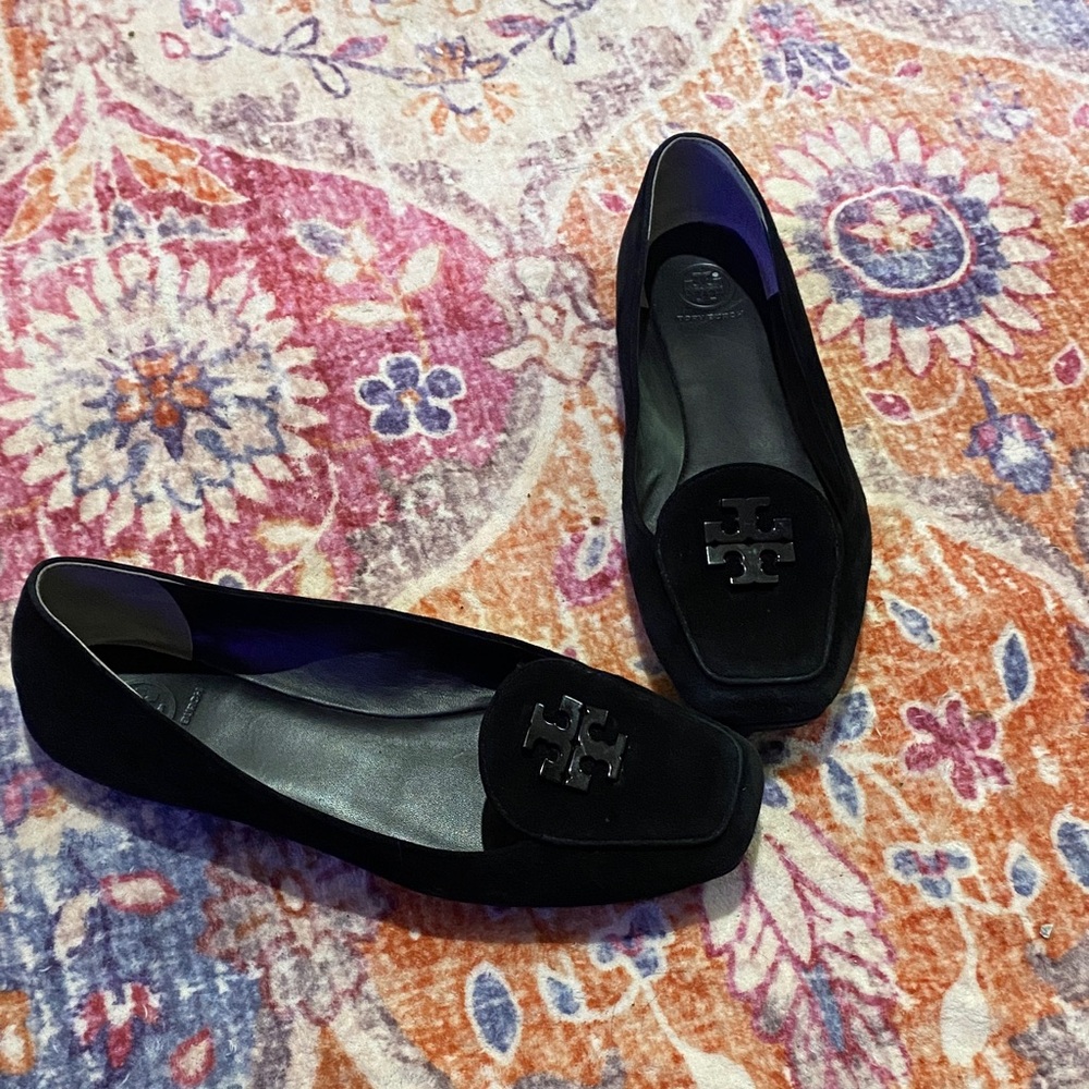 Tory Burch Black Flats with Logo Detail